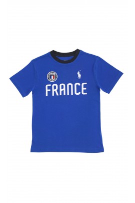 Niebieski t-shirt z napisem FRANCE, Polo Ralph Lauren