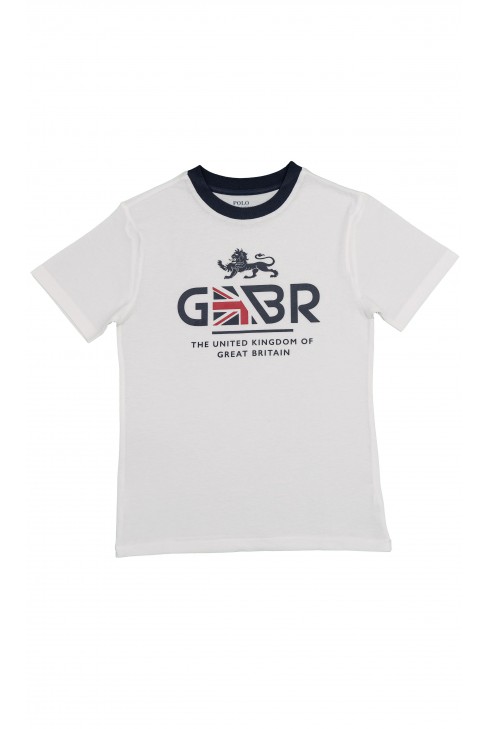 Biały t-shirt z napisem GBR, Polo Ralph Lauren