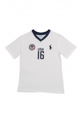 Biały t-shirt z napisem USA, Polo Ralph Lauren