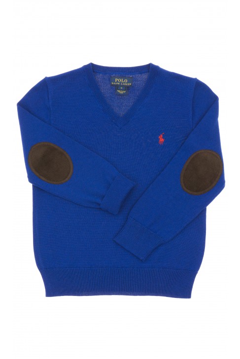 Szafirowy sweter chłopięcy w literkę V, Polo Ralph Lauren Szafirowy sweter chłopięcy w literkę V, Polo Ralph Lauren