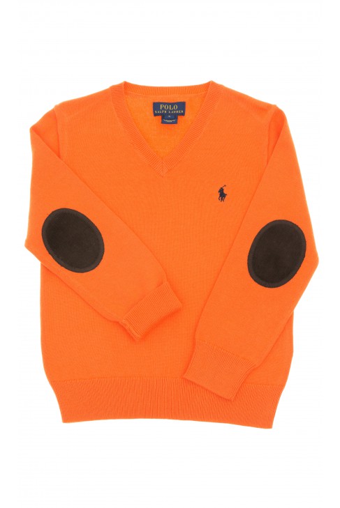 Pomarańczowy sweter chłopięcy w literkę V, Polo Ralph Lauren