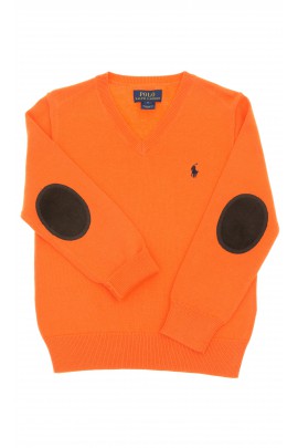 Pomarańczowy sweter chłopięcy w literkę V, Polo Ralph Lauren
