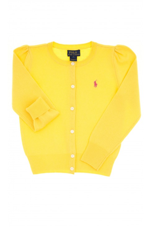 Żółty sweter dziewczęcy rozpinany z przodu na guziki, Polo Ralph Lauren