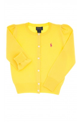 Żółty sweter dziewczęcy rozpinany z przodu na guziki, Polo Ralph Lauren