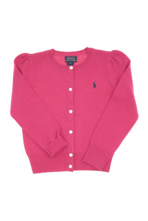 Pull fille rose foncé boutonné, Polo Ralph Lauren