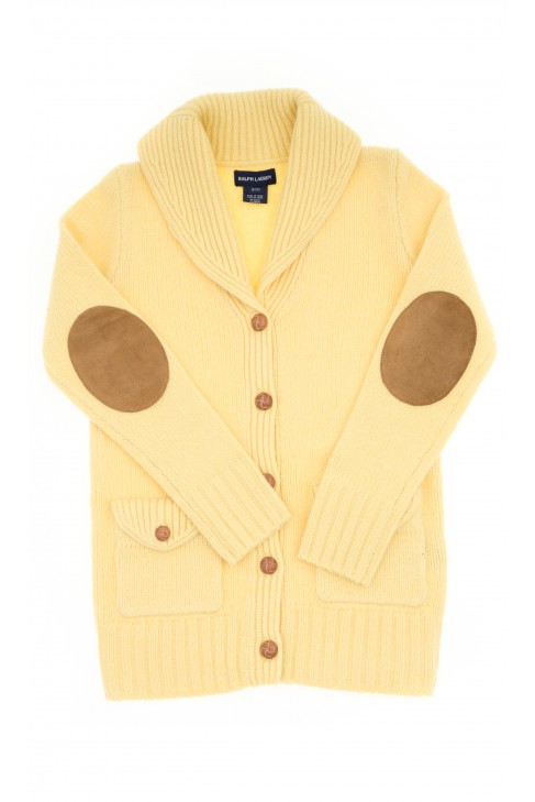 Żółty sweter wełniany z szalowym kołnierzem, Polo Ralph Lauren Żółty sweter wełniany z szalowym kołnierzem, Polo Ralph Lauren