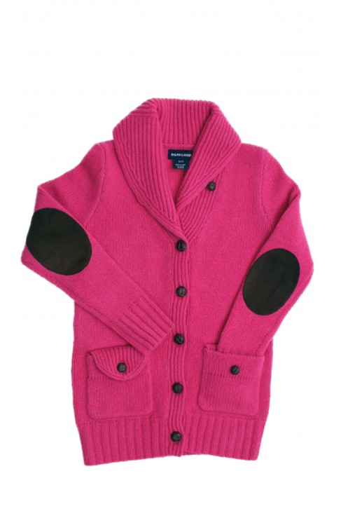  Cardigan rose en laine, col châle, Polo Ralph Lauren