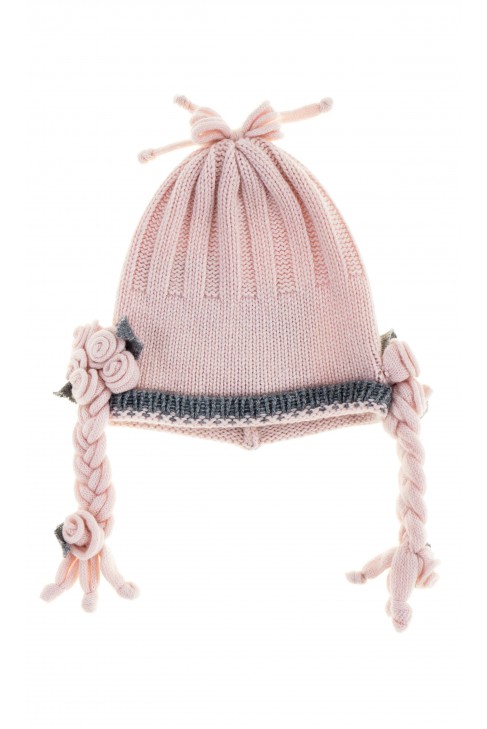 Różowo szara czapka niemowlęca, Aletta