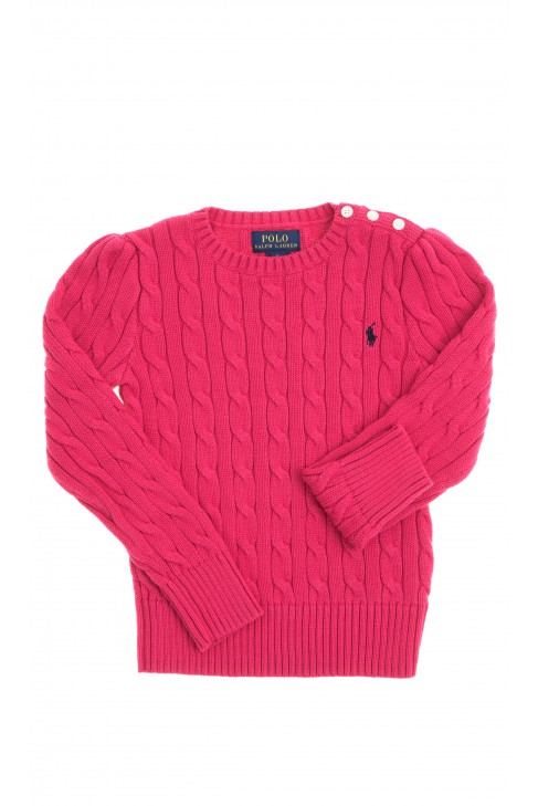  Pull rose foncé, mailles torsades, Polo Ralph Lauren