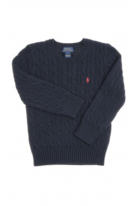 Granatowy sweter chłopięcy, ścieg warkoczowy, Polo Ralph Lauren