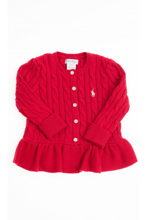 Cardigan rouge avec volant, Polo Ralph Lauren