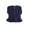 Granatowy sweter rozpinany z falbanką, Polo Ralph Lauren
