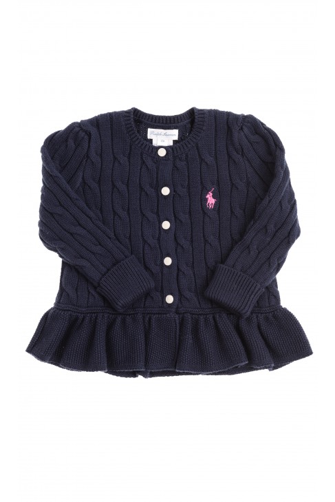 Cardigan bleu marine avec volant décoratif, Polo Ralph Lauren