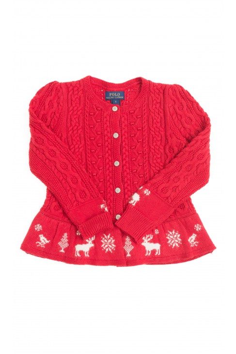  Cardigan rouge à motifs de Noël avec volant, Polo Ralph Lauren