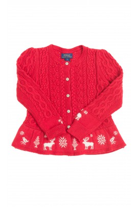 Czerwony sweter we wzory z falbanką, Polo Ralph Lauren