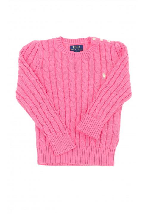 Różowy sweter o splocie warkoczowym, Polo Ralph Lauren
