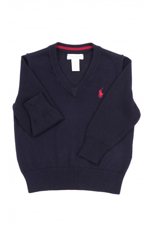 Granatowy sweter w serek, Polo Ralph Lauren