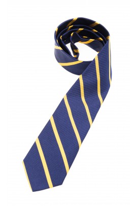 Cravate bleu marine à rayures diagonales dorées, Polo Ralph Lauren