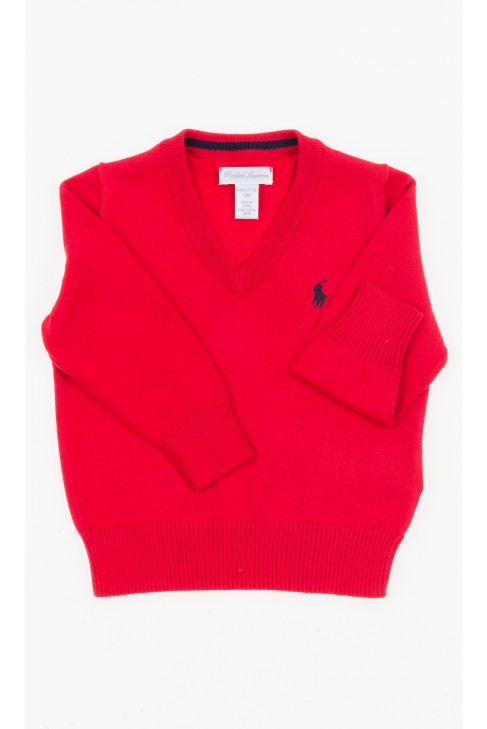 Czerwony sweter w serek, Polo Ralph Lauren