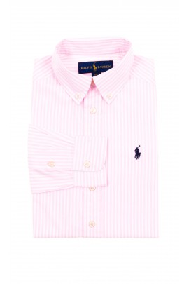 Koszula chłopięca w biało-różowe pionowe paski, Polo Ralph Lauren
