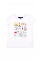 T-shirt blanc pour fille avec des motifs colorés sur le devant, Polo Ralph Lauren