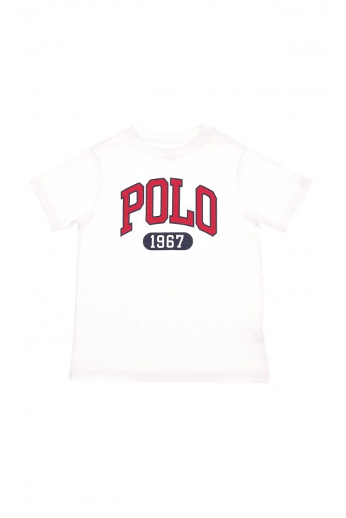 Biały t-shirt z dużym napisem POLO w kolorze czerwonym, Polo Ralph Lauren
