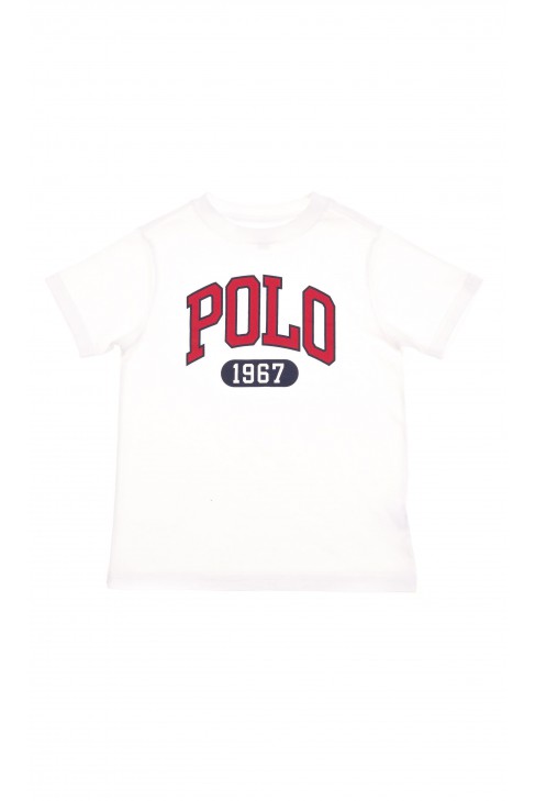 T-shirt blanc avec une grande inscription POLO en rouge, Polo Ralph Lauren