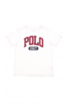 Biały t-shirt z dużym napisem POLO w kolorze czerwonym, Polo Ralph Lauren