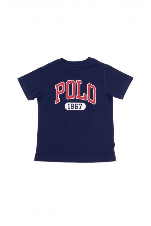 Granatowy t-shirt z dużym napisem POLO w kolorze czerwonym, Polo Ralph Lauren Granatowy t-shirt z dużym napisem POLO w kolorze czerwonym, Polo Ralph Lauren