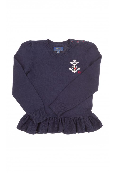 Pull bleu marine avec volant, Polo Ralph Lauren