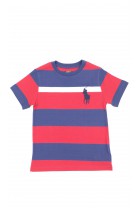 T-shirt bawełniany chłopięcy w poziome granatowo-bordowe pasy, Polo Ralph Lauren