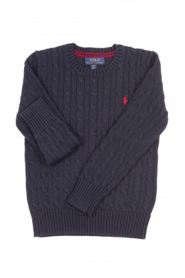 Granatowy sweter o splocie warkoczowym okrągły pod szyją, Polo Ralph Lauren