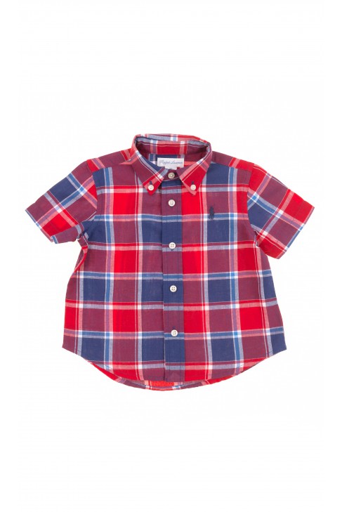Chemise à carreaux rouge bleu marine, manche courte, Polo Ralph Lauren