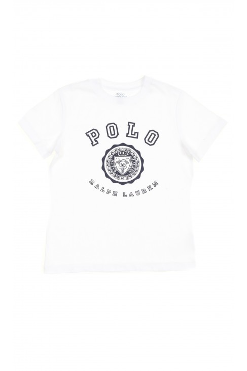 Tee-shirt blanc pour garçon, manche courte, imprimé sur le devant, Polo Ralph Lauren