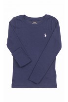 T-shirt bleu marine à manches longues pour fille, Polo Ralph Lauren