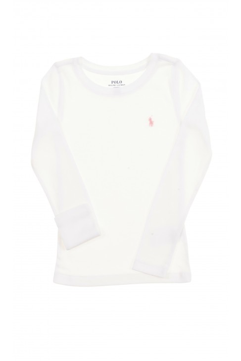 Dziewczęcy, biały t-shirt z długim rękawem Polo Ralph Lauren Dziewczęcy, biały t-shirt z długim rękawem Polo Ralph Lauren
