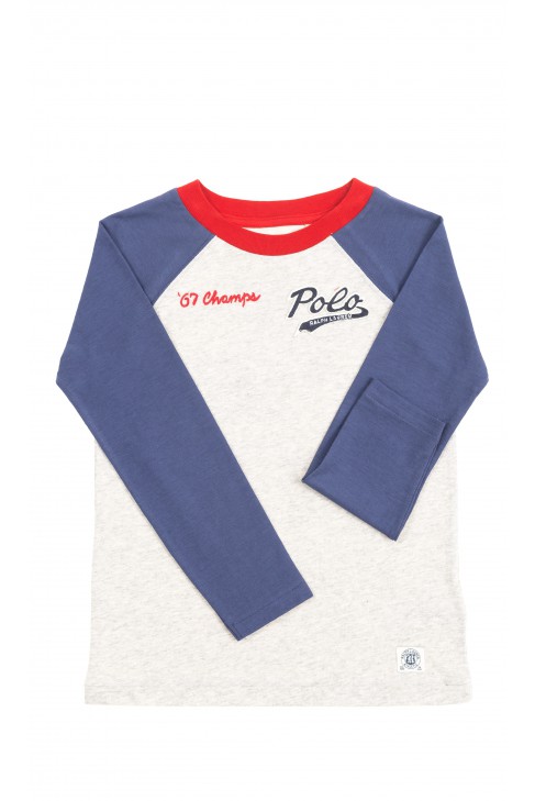 Szaro-granatowy t-shirt chłopięcy na długi rękaw, Polo Ralph Lauren