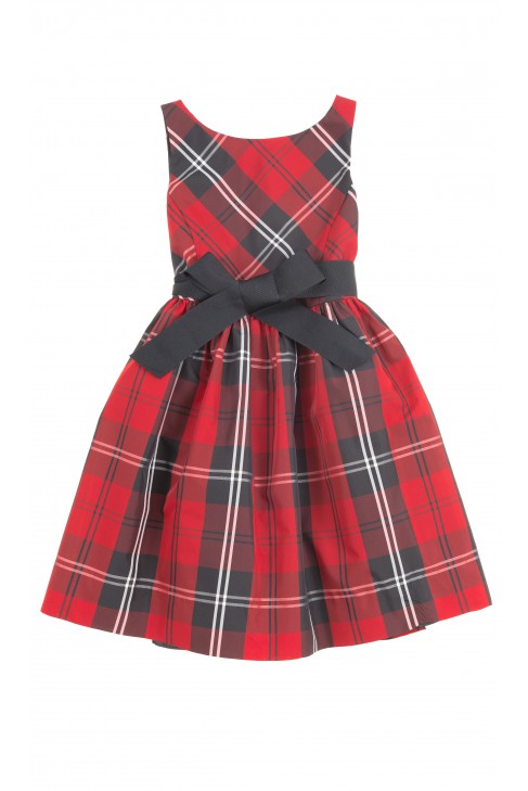 Elegancka sukienka w czerwono-czarną kratę, Polo Ralph Lauren