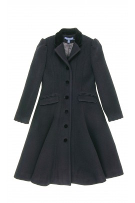 Czarny flauszowy płaszcz dziewczęcy, Polo Ralph Lauren