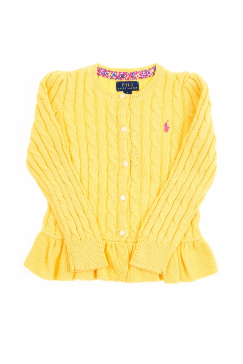 Żółty sweter rozpinany z przodu z falbanką, Polo Ralph Lauren Żółty sweter rozpinany z przodu z falbanką, Polo Ralph Lauren