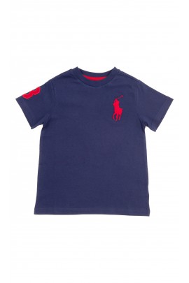 Granatowy t-shirt chłopięcy na krótki rękaw z dużym czerwonym konikiem, Polo Ralph Lauren