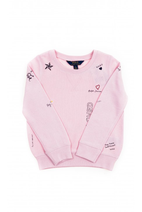 Różowa bluza dresowa z nadrukiem dla dziewczynki, Polo Ralph Lauren Różowa bluza dresowa z nadrukiem dla dziewczynki, Polo Ralph Lauren