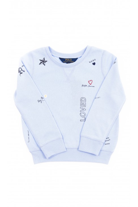 Niebieska bluza dresowa z nadrukiem dla dziewczynki, Polo Ralph Lauren Niebieska bluza dresowa z nadrukiem dla dziewczynki, Polo Ralph Lauren