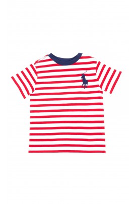 T-shirt chłopięcy w biało-czerwone paski, Polo Ralph Lauren