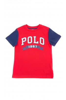 Czerwony t-shirt chłopięcy z napisem z przodu POLO, Polo Ralph Lauren