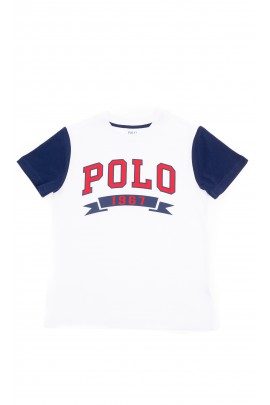 Biały t-shirt chłopięcy z przodu z napisem POLO, Polo Ralph Lauren