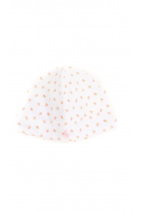 Bonnet pour bébé, coton, blanc avec motifs roses, Ralph Lauren