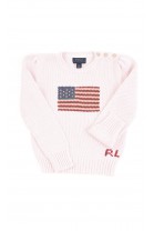 Różowy sweter dziewczęcy z flagą z przodu, Polo Ralph Lauren