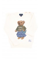 Tricot blanc pour fille avec ours emblématique, Ralph Lauren