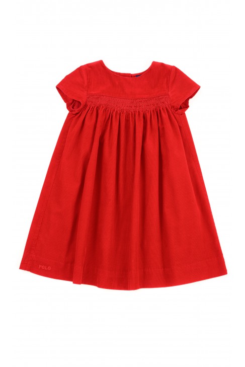Czerwona sukienka sztruksowa na krótki rękaw, Polo Ralph Lauren